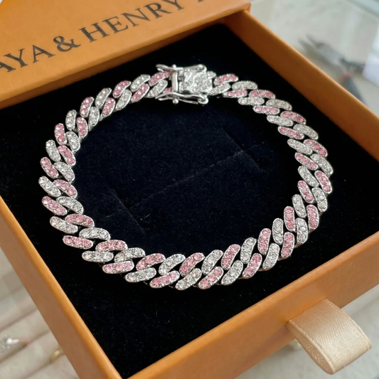 Arctic Blush Cuban Bracelet | White Gold