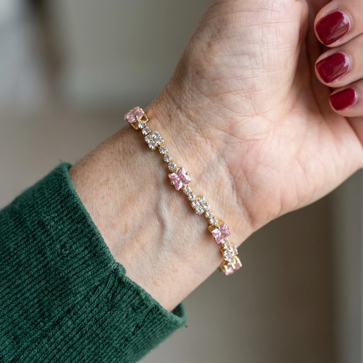 Blush Squares Tennis Bracelet | Gold