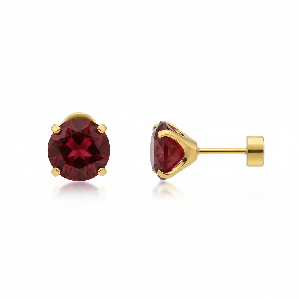 Ruby Round Stud Earrings | Gold