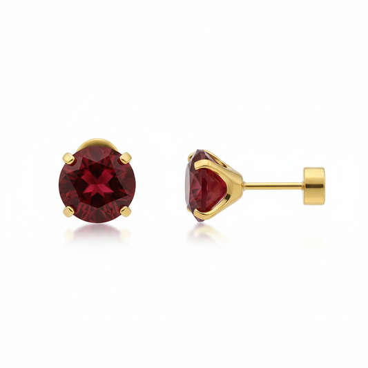 Ruby Round Stud Earrings | Gold
