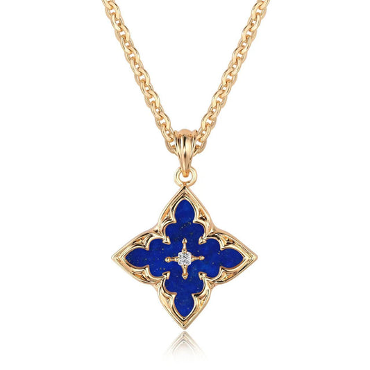 Blue Clover Pendant Necklace | Gold