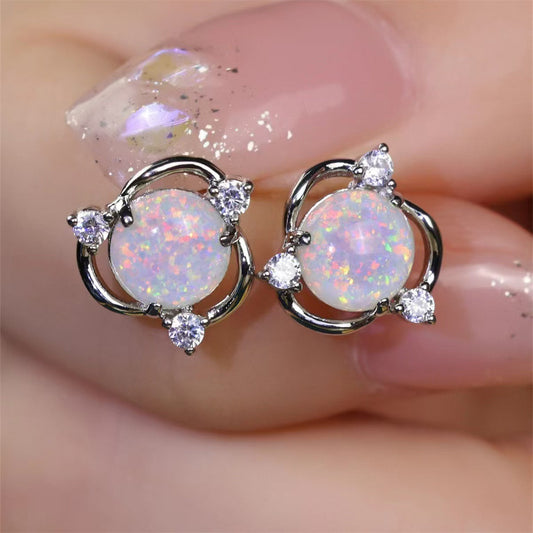 Opal Trio Stud Earrings | White Gold