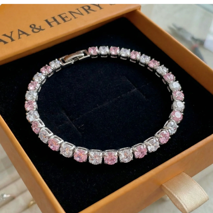 Pink Sapphire Duo Tennis Bracelet | White Gold