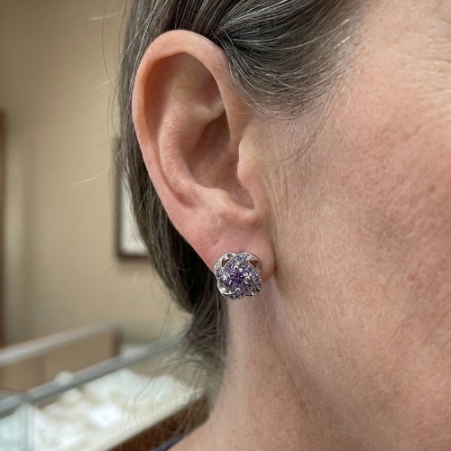Purple Crystal Knot Earrings | White Gold