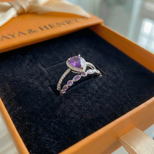 Teardrop Amethyst Ring Set | White Gold