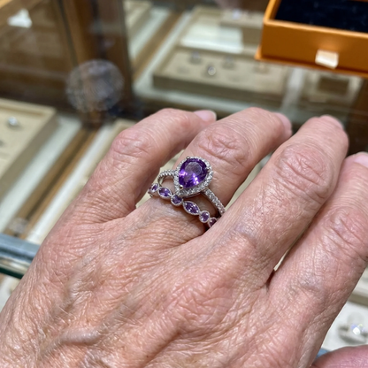 Teardrop Amethyst Ring Set | White Gold
