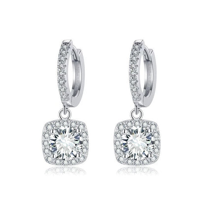 Square Halo Drop Earrings | White Gold